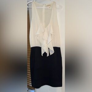 Elegant Black and White Ruffle Blouse Dress